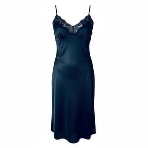 *Vintage Black Nylon Lace Slip Dress Lingerie Sz 38 M 90s Whimsygoth Pinup*